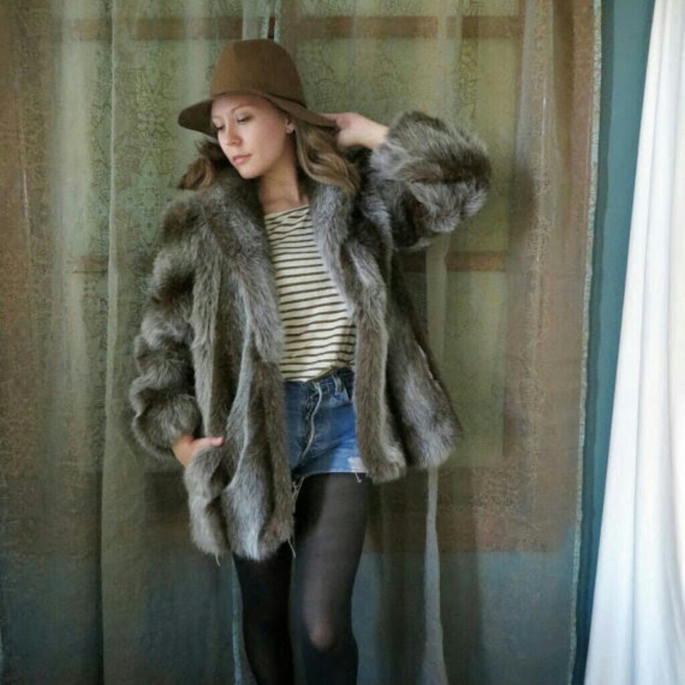 Jordache Silver-Gray Plush Faux Fur Teddy Coat
